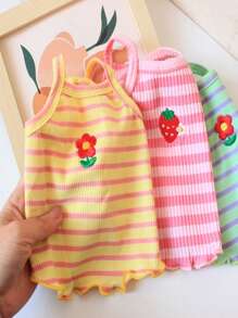 1pc Rainbow Striped Sleeveless Pet Vest For Cats & Small Dogs, Lightweight & Breathable Polyester Fabric, Suitable For Summer, With Embroidered Pattern
