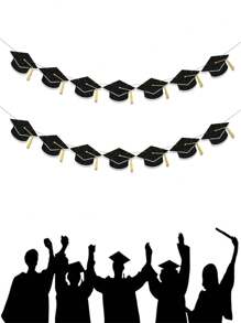 14pcs/Set New Graduation Tasseled Doctorate Cap Garland, Suitable For Graduation Party Decoration, Add Graduation Atmosphere With Exquisite Bunting