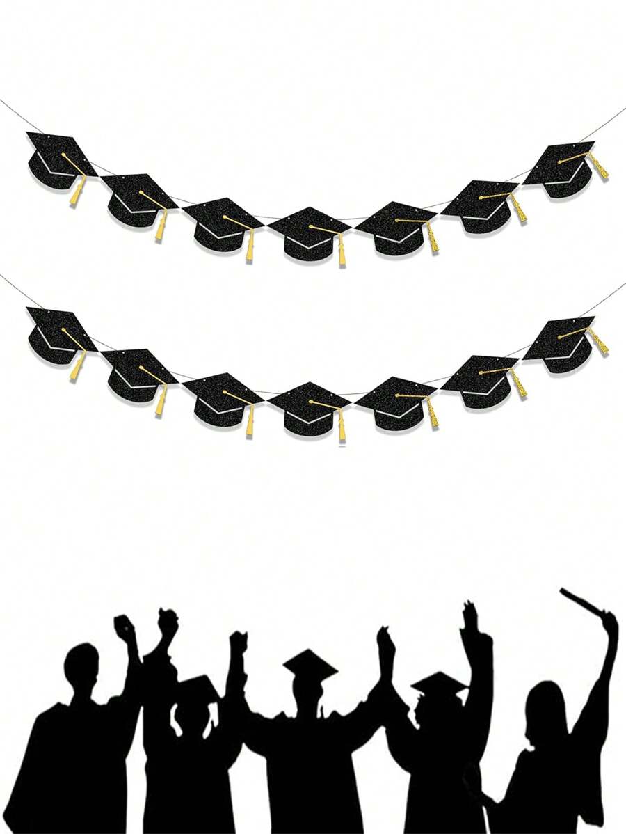 14pcs/Set New Graduation Tasseled Doctorate Cap Garland, Suitable For Graduation Party Decoration, Add Graduation Atmosphere With Exquisite Bunting