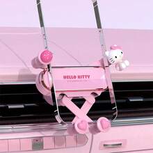 Sanrio Hello Kitty Premium Cute Gravity Sensing Car Phone Holder, One-Hand Operation Stable Non-Slip Mount, Auto-Clamping Air Vent/Dashboard Phone Holder, Shake-Proof Holder For Bumpy Road Compatible With IPhone, Android Phone, Gift For Birthday, Family, Friends For Summer Air Vent Phone Holder, Car Accessories