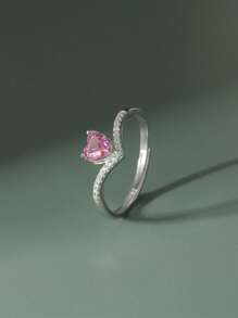 1 pieza Anillo de plata de ley 925 con forma de corazón y circonita cúbica de moda clásica para mujeres