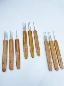 3pcs Carbonized Bamboo Handle Crochet Hooks Set, 0.5mm - 0.75mm - 1.0mm, Bamboo Braiding Hooks Suitable For Braiding, Yarn Crochet DIY Knitting Tools - Carbonized Color - View 7