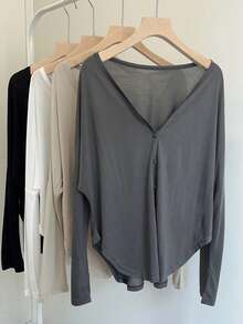 1pc Women's Asymmetrical V-Neck Button Cardigan Long Sleeve Air Conditioning Shawl, Oversized - Sun Protection Cape - View 11