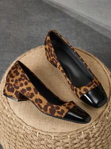 Scarpe da donna con tacco chunky, design a basso collo, ideali per vacanze, viaggi, shopping, attività all'aperto, tempo libero retrò, versatili e di alta qualità - nero - Visualizzare 3