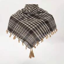 1 pieza Pañuelo de cuello con borlas geométricas en estilo patchwork a cuadros - Multicolor - Ver 5