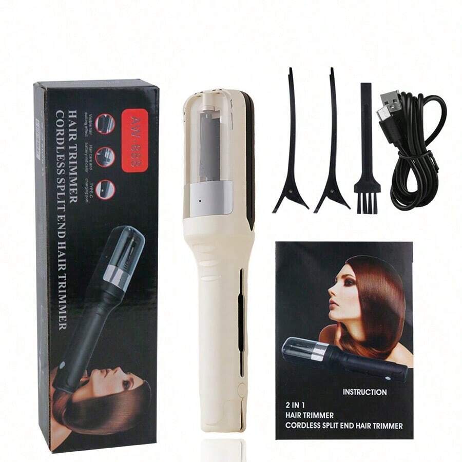 女性用無線理髮器，USB充電式分叉髮尾修剪器，便攜式自動護髮工具，適用受損髮質，去除分叉與斷裂髮尾，日常造型聖誕禮物
