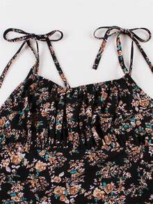 2025 Summer Elegant Floral Print Spaghetti Strap Knee-Length Casual Vacation Beach Dress - Multicolor - View 3