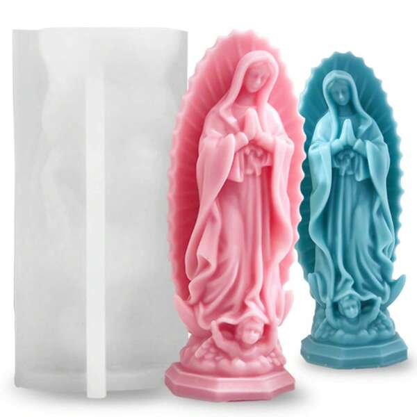 1pc 3D Virgin Mary Silicone Candle Mold, Handmade 3D Silicone Mold, Easy Release Resin Candle Craft Mold, Suitable For Home Decor