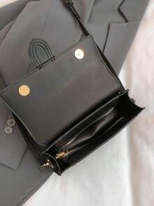 Women Fashion Versatile Simple Flap PU Tote Handbag - Black - View 10