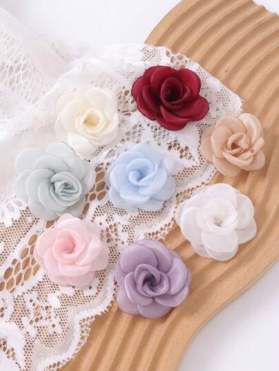 5/10 件人造花欧根纱卷曲花头，焦边山茶玫瑰假花头，家居婚礼装饰假花 DIY 手工艺品，适用于家居装饰、秋冬季婚礼装饰、服装花环剪贴簿配件