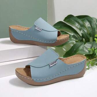 New Vintage Casual Plus Size 43 Women Thick Sole Flip Flops, Ladies Summer Wedge Platform Beach Sandals With Embroidery Cutout Perforated Design