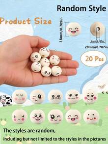20pcs Smiling Face Wood Beads Wooden Smile Face Head Printed Beads ,Natural Wooden Round Spacer Ball Beads With Cute Face For Diy Craft Jewelry Making, Hang Ornament ,Christmas Decor,Bracelet, Necklace ,Jewelry Hair Crafts Making (Randomly Send)