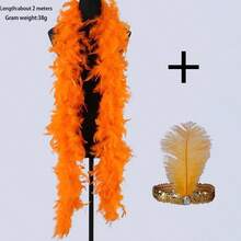 2pcs 1920s Girl Feather Boas And Headband Sets, Made Of Chicken Feathers, No Electricity, DIY Crafts, Wedding, Party Dress Accessories