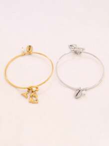 1pc Stainless Steel Ocean Starfish Conch Pendant Bangles Fashion Pearl Heart Pendant Open Bangle Cross Virgin Mary Charms Bangle Bracelet Jewelry