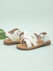 Kid's Casual Versatile Simple Decor Flat Sandals - White - View 7