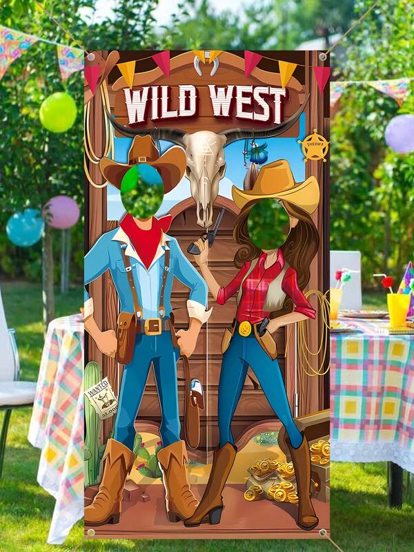 Large Cowboy Party Decoration Western Wanted Photo Banner Fun Frame Banner West Wanted Photo Booth Prop Wild Western Selfie Banner For Wild West Birthday Games Party Retro Rustic Decoration Supplies, Wedding Games Photo Prop, Wedding Decoration, Family Gathering Event Photo Booth Tapestry Room Decor Flag Birthday Decorations Party Decorations