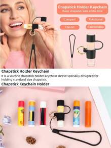 Silicone Holder With Cap Cover, 0.6'' Diameter Portable Lip Balm Holder Key Chain Sleeve Keychain Holder With Wrist Strap Lanyard, Perfect Gifts For Birthdays, Party, Anniversaries, Wedding, Travel, Not Easy To Lose, Lipstick Organizer Gifts For Women,For Holiday Beach, Bathroom Collection, Bedroom Collection, Large Capacity