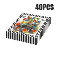 80/40/20pcs 13 * 13 Inch Disposable Happy Birthday Themed Napkins With Vibrant Monster Truck Patterns, Used For Birthday Parties, Banquet Decorations, Wedding Banquets, Family Gatherings, Outdoor Picnics, And Restaurant Decorations