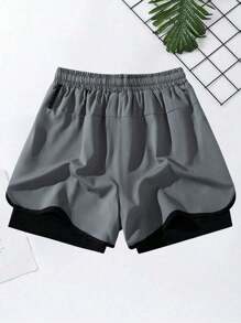 Set de 3 pantalones cortos hombre casuales, de dos capas, para fitness, running y deportes al aire libre
