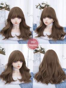 alicegarden 1 Piece Synthetic Heat Resistant Curls With Bangs Wig Brown Long 20 Full Braided Everyday Natural Realistic Wigs. - Brown - View 6