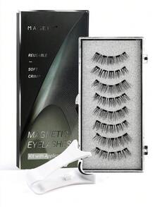 MAGEFY 2/4对磁性假睫毛套装，包含专业睫毛夹，可重复使用，无需胶水，柔软仿貂毛假睫毛，适合日常妆容，自然美妆工具，卡通风格假睫毛，混合设计，3D浓密假睫毛 - 自然纖長款 - 查看 10
