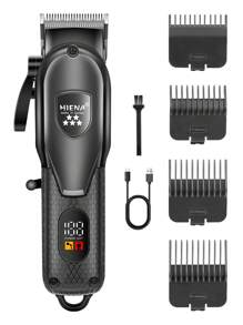 HINEA HIENA PRO Men's Electric Hair Clipper Set - Stylish Black Beard Trimmer With LCD Display, T-Shaped Blade, USB Rechargeable, Includes Multiple Styling And Beauty Comb Accessories - Ideal Gift