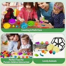 彩色硅胶水果主题计数和分类游戏 - 带碗、勺子和球的益智玩具 - 增强认知能力、手眼协调能力和精细运动技能 - 送给男孩和女孩的完美礼物，儿童玩具 - 彩色 - 查看 6