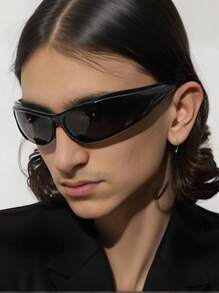 1pc Punk Style Solid Color Wrap Around Fashion Glasses - Cycling Glasses, Retro Cat Eye Fashion Glasses For Outdoor Sports, Suitable For Men & Women