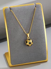 1 件装男孩嘻哈足球吊坠不锈钢盒链项链适合儿童街头派对节日运动首饰适合足球爱好者礼物 - 彩色 - 查看 2