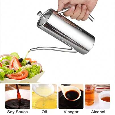 Botella dispensadora de aceite, 700 ml, acero inoxidable, con asa, recipiente para verter aceite de oliva, botella para condimentos de vinagre de salsa de soja, dispensador de aceite con goteo, pico antigoteo, resistente al calor