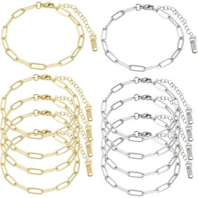 10pcs/Set Stainless Steel Adjustable Paper Clip Chain Bracelet Kits With Lobster Clasp, Suitable For DIY Jewelry Making (Gold + Silver)