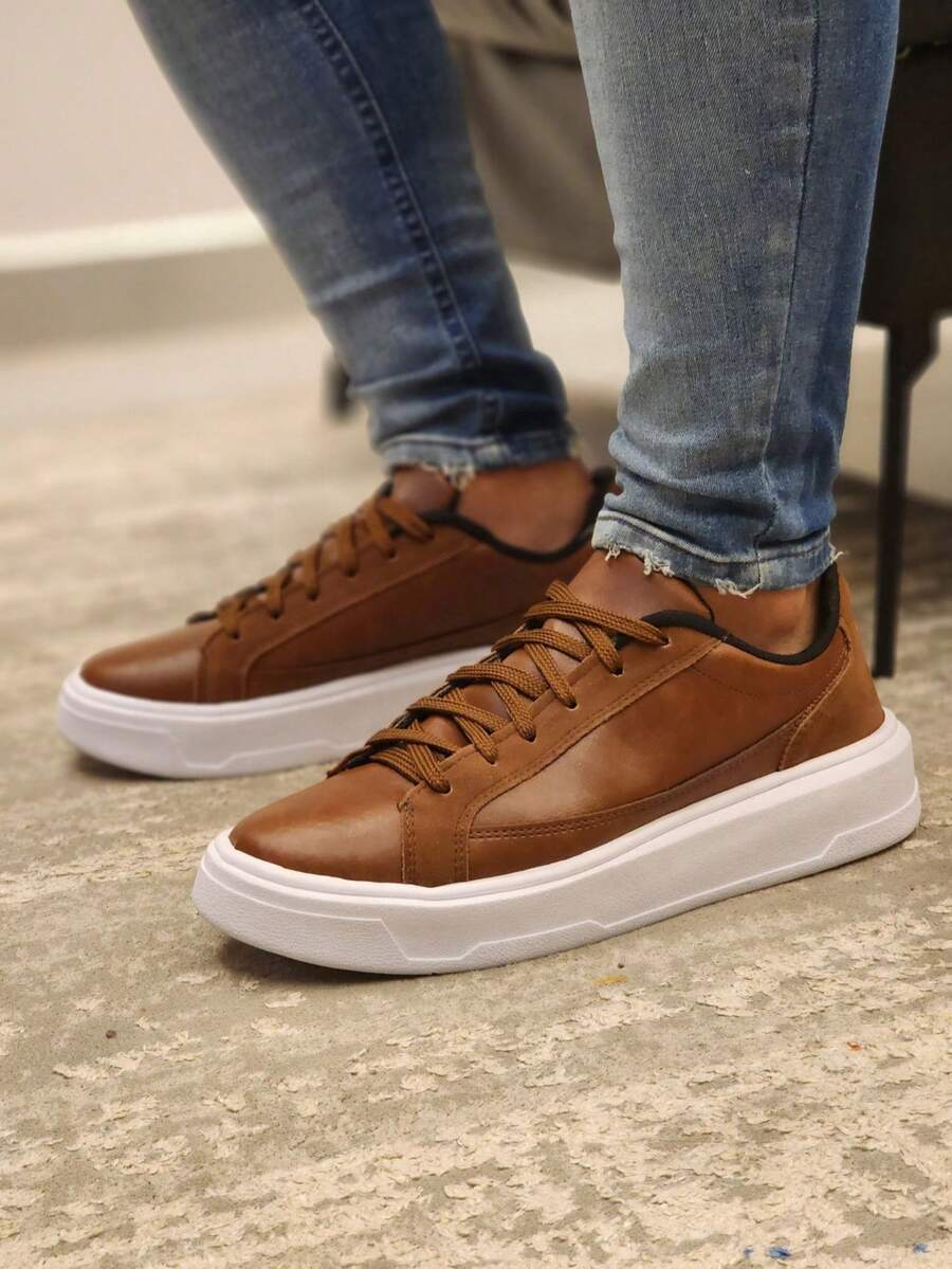 Men's Sneakers High Sole Minimalist Casual Modern Man Sneakers - Rust Brown - View 1