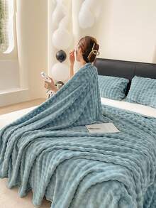 1 件柔软、舒适、亲肤的泡泡绒边毯（湖蓝色），适用于卧室和客房 - 藍色 - 查看 8
