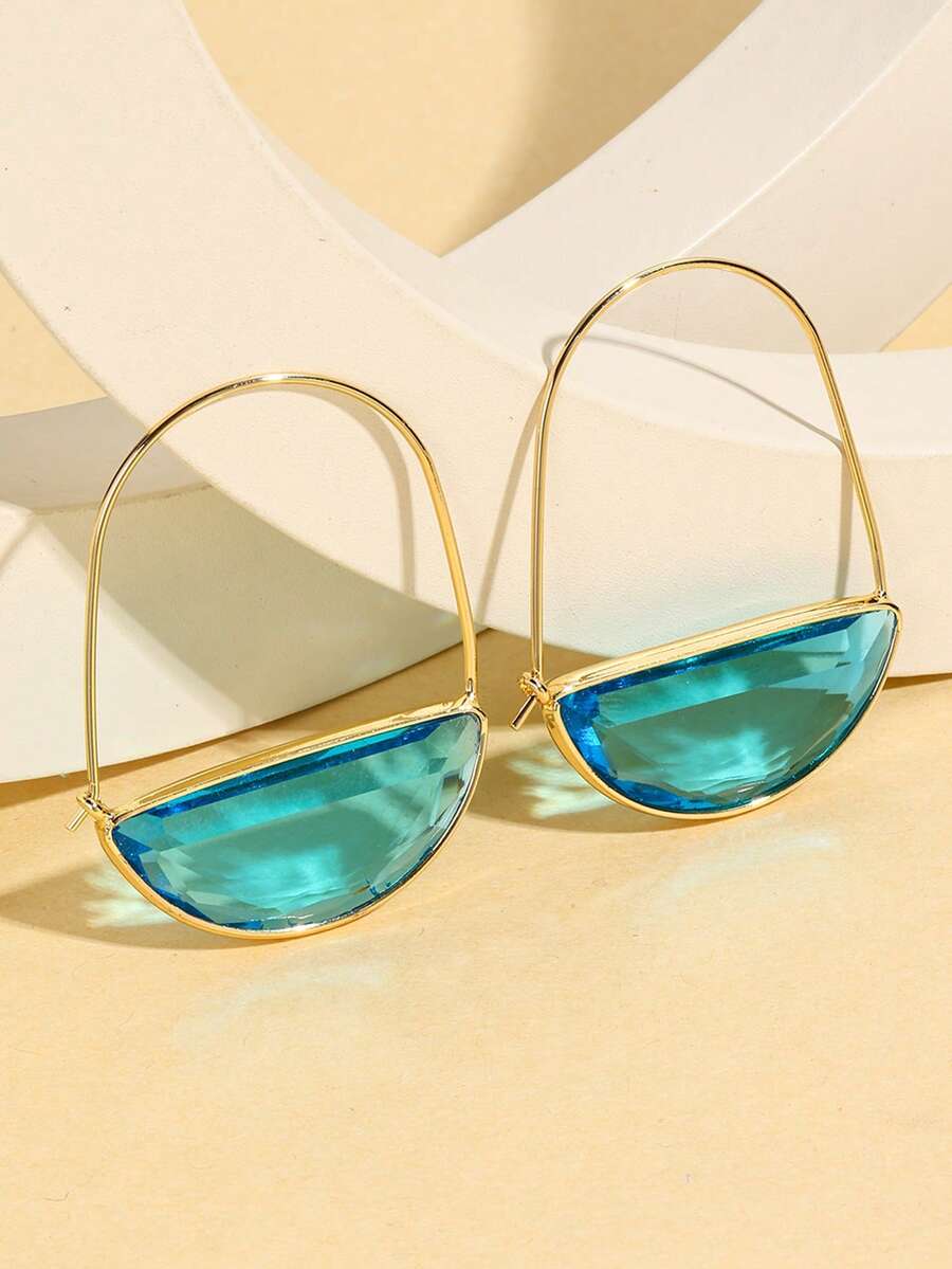 1 Pair Copper Inlaid Glass Earrings, Minimalist & Practical Multi-Function - Blue - View 1