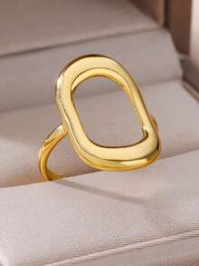 1pc Minimalist Hollow Ellipse Stainless Steel Adjustable Open Ring, Suitable For Daily Wear - JZ5607G - View 1