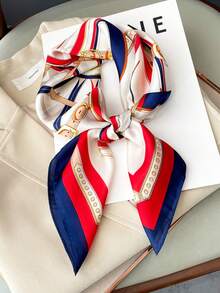 1 件时尚图案仿丝围巾，专业春秋围巾，时尚披肩，头巾 - 藍紅色 - 查看 3