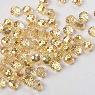 100 件 8 毫米优质玻璃水晶珠、扁平圆形散珠，适用于 DIY 手链和项链珠宝制作用品