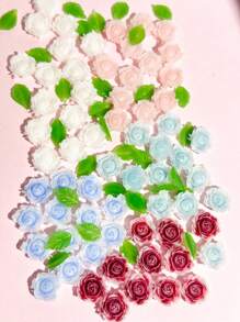 60 piezas Juego de decoraciones para arte de uñas con camelias de 8 mm en rosa/blanco/azul/rojo, decoraciones planas de resina adorables para diseño de uñas, ideales para encanto de uñas de verano, decoración de fundas de teléfono, populares en Japón y Corea, suministros de arte de uñas