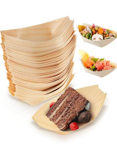 Bandeja de servir de bambú grande de 5.5 pulgadas - 15/50/100 piezas, bandeja con forma de barco de sushi, plato de papel de madera, recipiente de bambú, tazón de bambú, plato de aperitivos, plato para burritos, accesorios de cocina