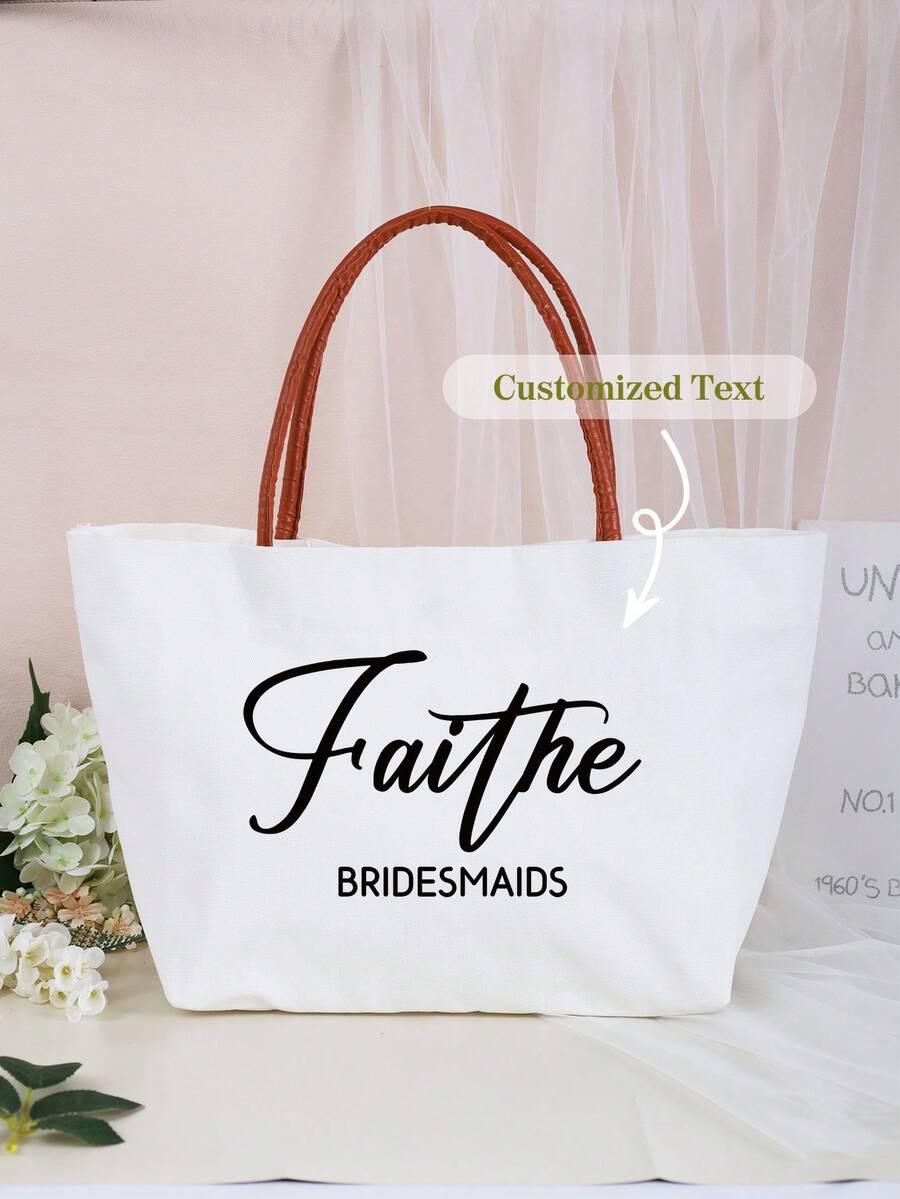 Customized Canvas Tote Bag, Customized Bags, Personalized Tote Bag, Personalized Gift, Customized Name - White - View 1