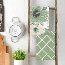 2/4pcs Green Floral Leaves Boho Style Kitchen Towel, 16x24 Inch, Seasonal Spring/Summer Decorative Hand Towel