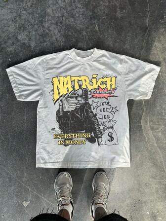 تيشيرت كاجوال رجالي قصير الأكمام بياقة طاقم وفضفاض