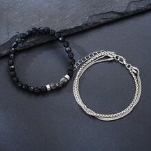 2pcs/Set Minimalist Stylish Chain & Bead Bracelet Set, Men's Date/Holiday/Everyday Accessory, Unisex Design - Multicolor - View 4
