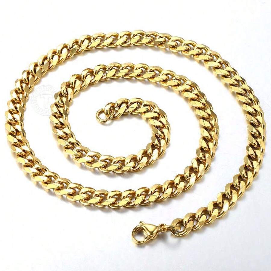 Trendsmax 3/5/7/9/11mm Gold Plated Stainless Steel Cuban Curb Chain Necklace, 16-30 Inches, For Mens Womens Link Jewelry 2025 New - 7mm Gold - 查看 1