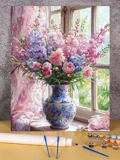 1 Set Vibrant Floral Art Digital Painting Kit, Artistic Oil Painting Set For Bedroom Decor And Wall Art, Simple Yet Interesting Painting Method Without Drawing Skills, Fulfill Your Artist Dream And Immerse In The Colorful World, Each Brush Stroke Is Self-Expression, Adding Romantic Vibe To Life, Best Gift For Family And Friends, 40*50CM