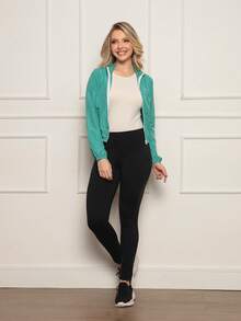 Women's Microfiber Cropped Jacket, Water Resistant And UV Protection - Versatility, Comfort And Style - Mint Green - View 6
