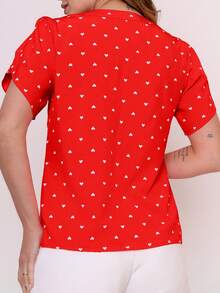 MARILYN MONNA New Women's Blouse Heart Print Petal Sleeve V-Neck Summer Beach - 紅色 - 查看 2