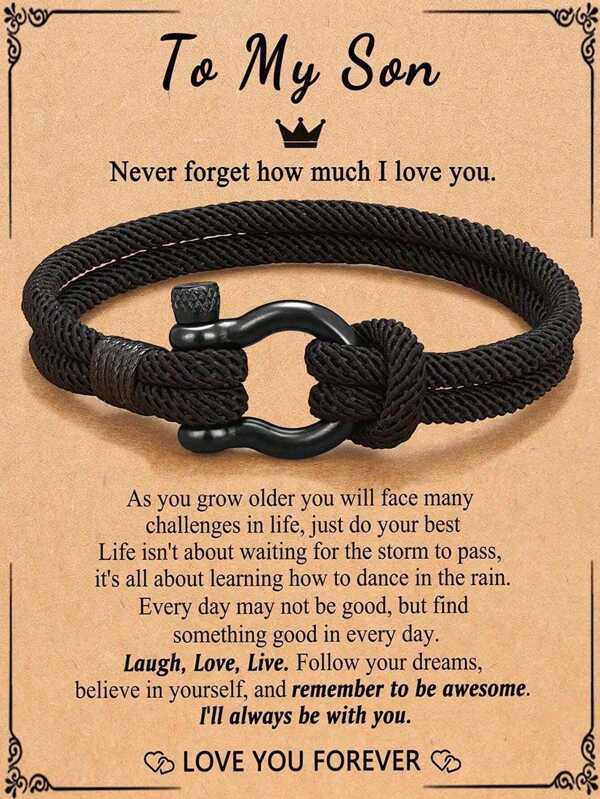 YIYIQCSJ 1pc Fashionable Black Milano Rope Handmade Bracelet With Stainless Steel Horseshoe Clasp, Gift For Son/Grandson, New Year Gift