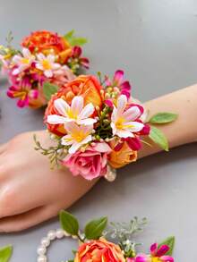 1个/6个装涤纶玫瑰手镯花，休闲风，婚礼/新娘派对胸花，伴娘花环，情人节配饰 - 手腕花 - 查看 7