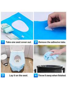 10 pièces Housse de siège de toilette jetable, grande couverture de siège de toilette en papier imperméable emballée individuellement, accessoires de voyage pour adultes, pour les toilettes publiques/avion/hôtel, décoration de salle de bain bleue/verte/rose